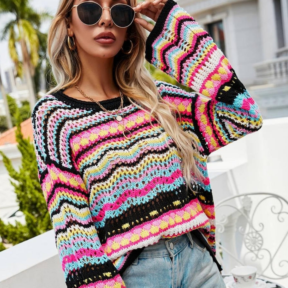 Cider Striped Loose Whimsigoth Style Bellsleeve Pullover Airy Sweater Medium - Picture 5 of 11